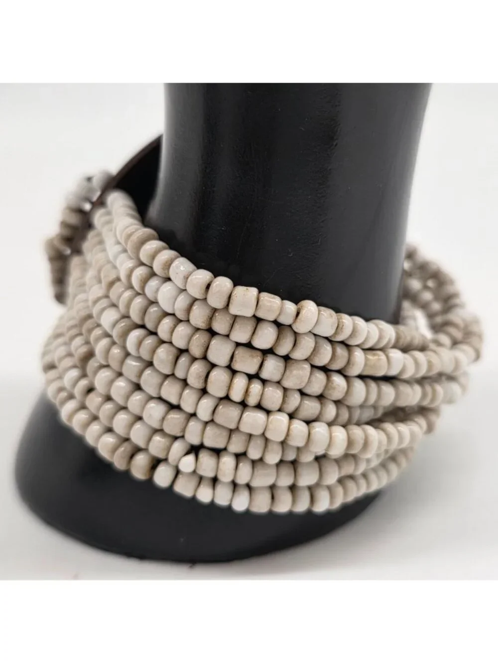 Large Wood & Glass Bead Stretch Bracelet With Multistrand Design For Women - Picture 3 of 7